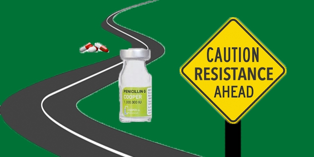 caution sign with picture of antibiotics