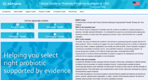 Webpage screenshot with text on top "Clinical guide to probiotic products available in USA"